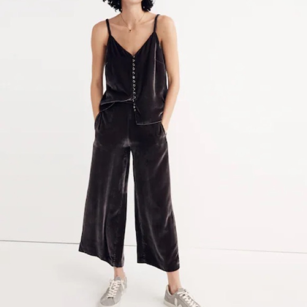 Madewell Velvet VISCOSE SILK crop Wide Leg pant & button cami set size 4 /S gray